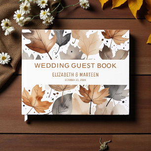 Grey Brown Maple Leaves Autumn Wedding Guest Book