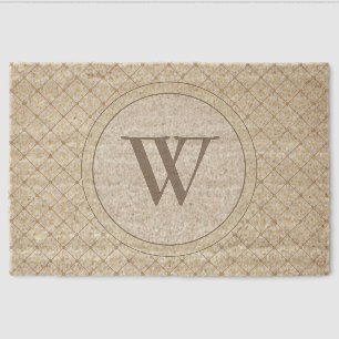 Grey Brown Monogram on Tan and Yellow Dot Grid Fiber Doormat