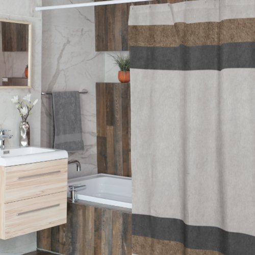 Grey Brown Tan Taupe Stripe Color Block  Shower Curtain