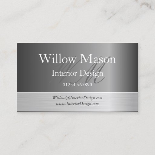 Customizable Grey &amp; Brushed Steel Monogram Business Card