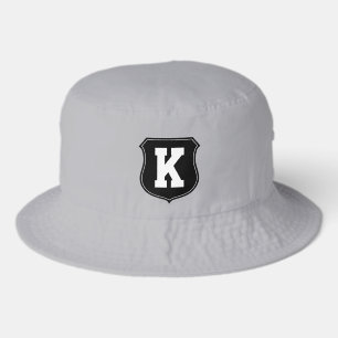 Grey bucket hat with custom monogram logo