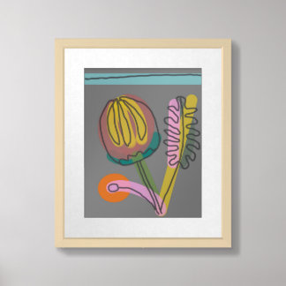 Grey Bud tropical framed drawing by Kim Krech Art