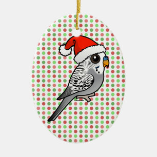 Grey Budgie Santa Claus Ceramic Ornament