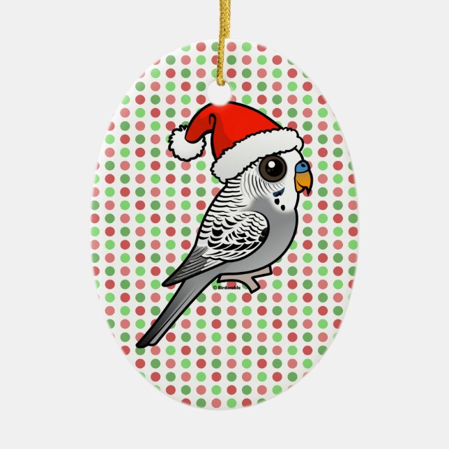 Grey Budgie Santa Claus Ceramic Ornament (Front)