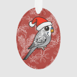 Grey Budgie Santa Claus Oval Acrylic Ornament