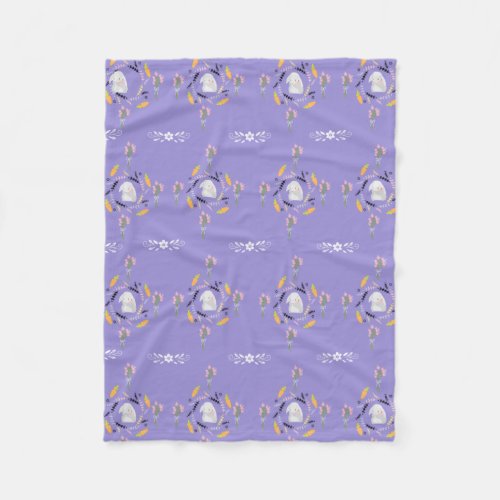 Grey Bunnies Carrots and Flower Wreaths Pattern Fleece Blanket