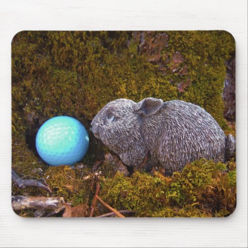 Grey Bunny Blue Golf Ball Mouse Pad