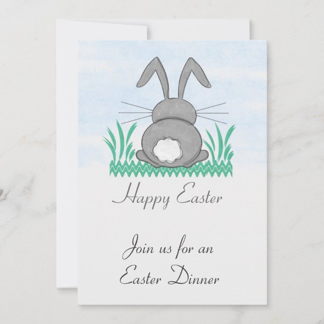 Grey Bunny Easter Dinner Invitation (Front)