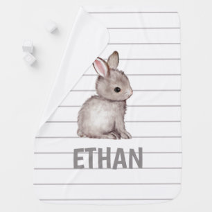 Grey bunny stripes personalized baby blanket
