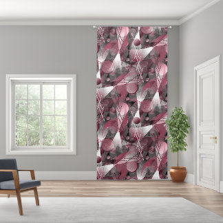 Grey, Burgundy, white abstract pattern. Blackout Curtains
