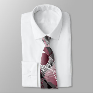 Grey, Burgundy, white abstract pattern. Neck Tie