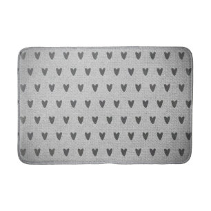 Grey Burlap Whimsical Hearts Rustic Farmhouse Bath Mat