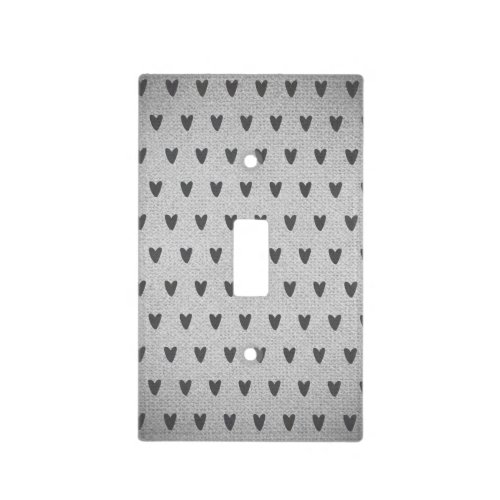 Grey Burlap Whimsical Hearts Rustic Farmhouse Light Switch Cover