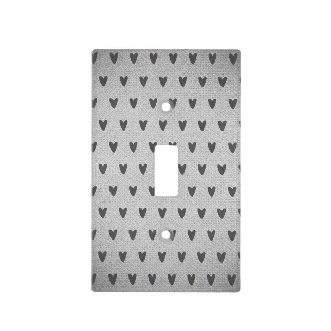 Grey Burlap Whimsical Hearts Rustic Farmhouse Light Switch Cover (Front)