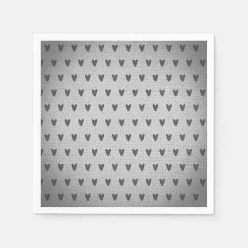 Grey Burlap Whimsical Hearts Rustic Farmhouse Napkins