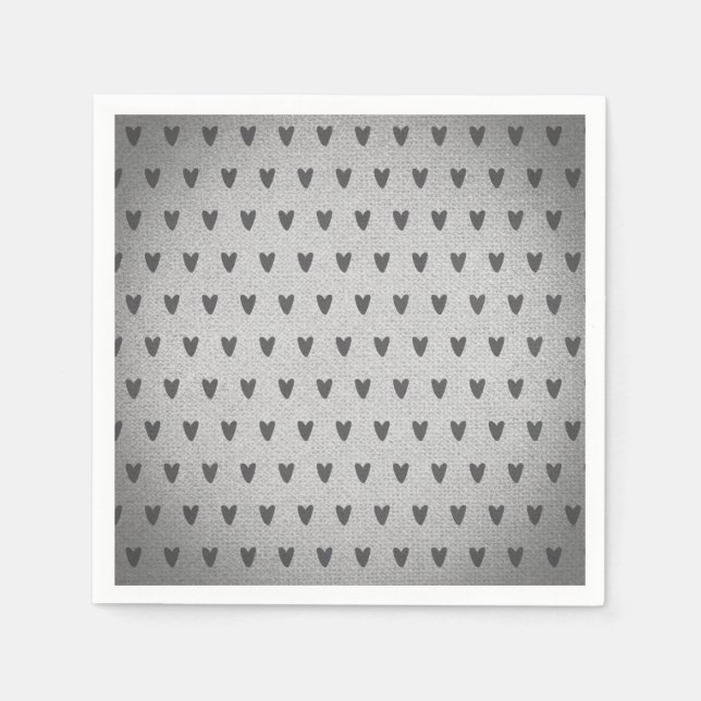 Grey Burlap Whimsical Hearts Rustic Farmhouse Napkins (Front)