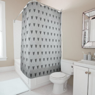 Grey Burlap Whimsical Hearts Rustic Farmhouse Shower Curtain