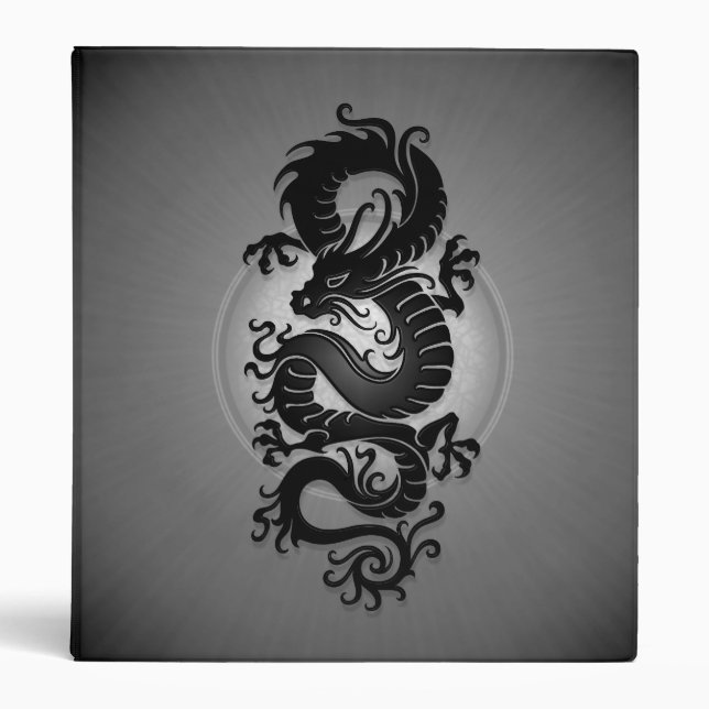 Grey Burst Chinese Dragon 3 Ring Binder (Front)