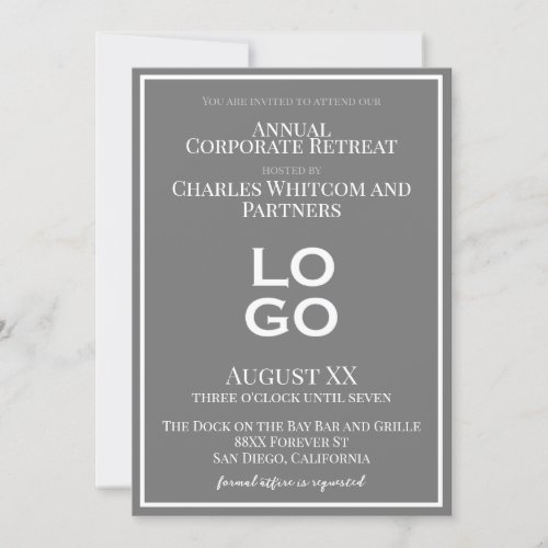 Grey Business Corporate Event with Custom Logo Invitation