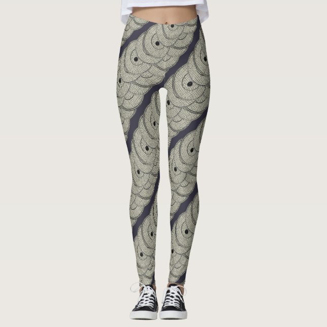 Grey Buttons Purple Background Pattern Leggings (Front)