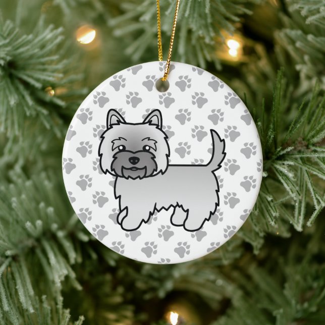 Grey Cairn Terrier Cute Cartoon Dog Ceramic Ornament (Tree)