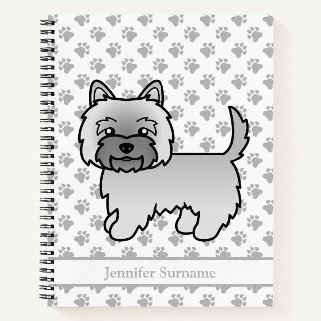 Grey Cairn Terrier Cute Cartoon Dog & Custom Text Notebook (Front)
