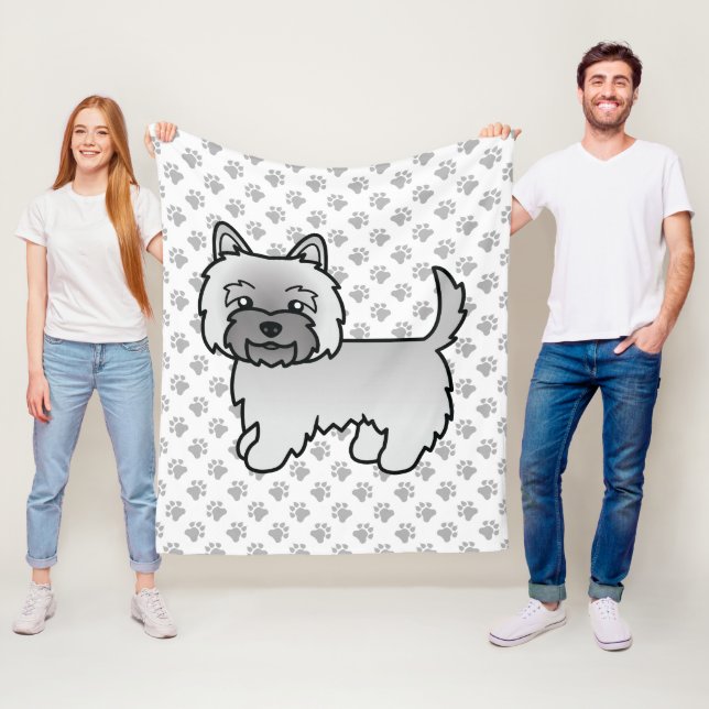 Grey Cairn Terrier Cute Cartoon Dog Fleece Blanket (In Situ)