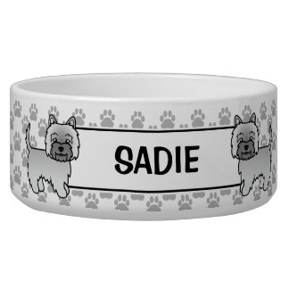 Grey Cairn Terrier Cute Cartoon Dog &amp; Name Bowl