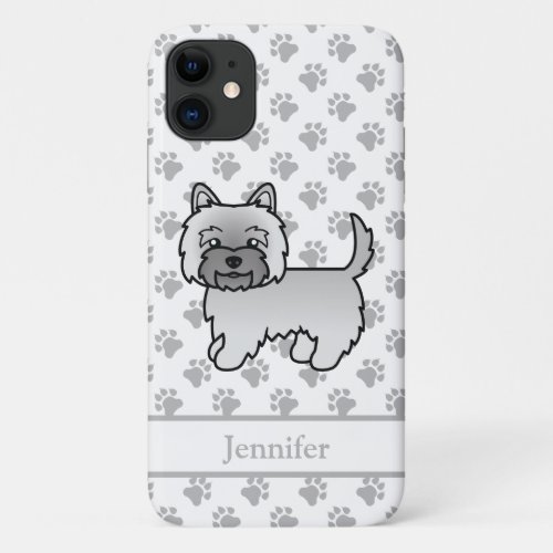 Grey Cairn Terrier Cute Cartoon Dog  Name iPhone 11 Case