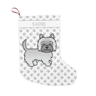 Grey Cairn Terrier Cute Cartoon Dog &amp; Name Small Christmas Stocking