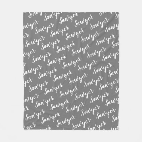 Grey Calligraphy Personalized Repeat Name Fleece Blanket