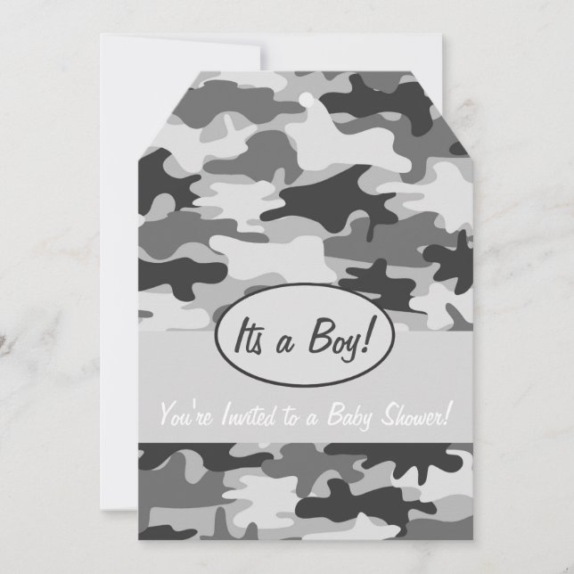 Grey Camo Camouflage Boy Baby Shower Invitation (Front)