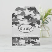 Grey Camo Camouflage Boy Baby Shower Invitation (Standing Front)