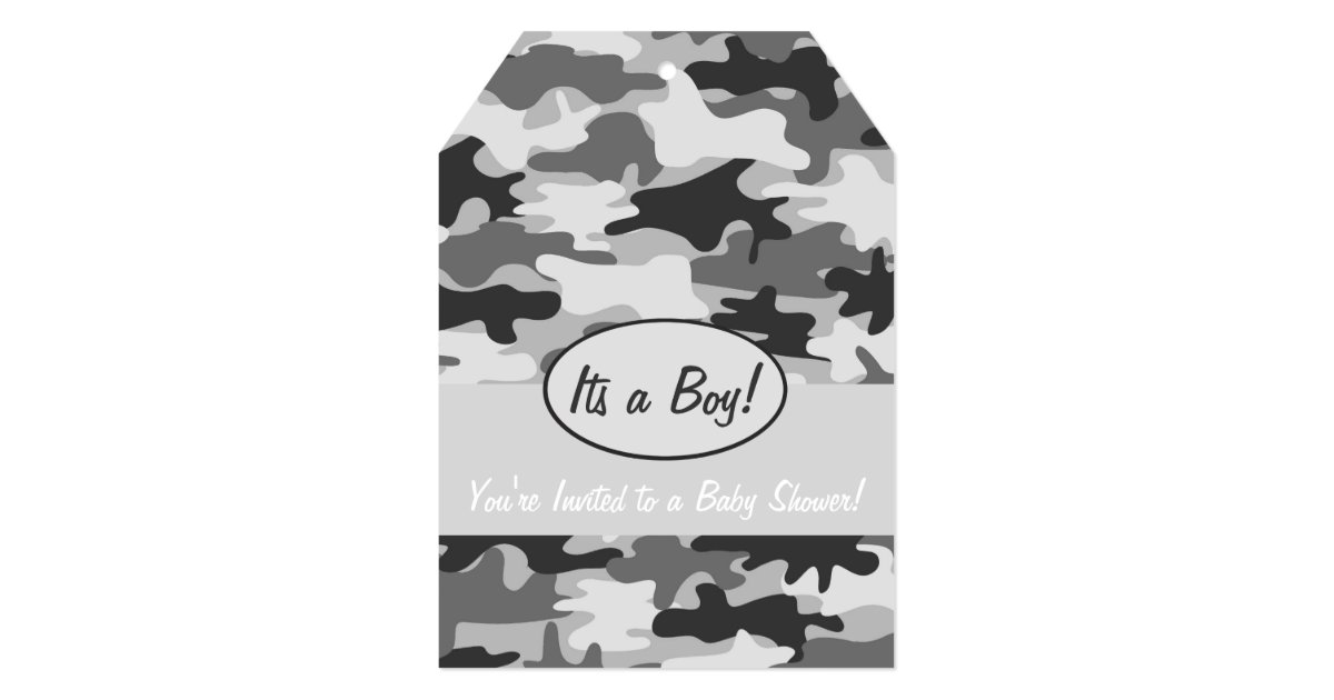 Grey Camo Camouflage Boy Baby Shower Invitation Zazzle Com
