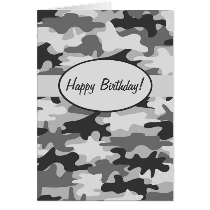 Grey Camo Camouflage Happy Birthday Custom Card | Zazzle