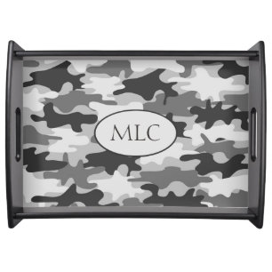 Grey Camo Camouflage Monogram Initial Personalized Serving Tray