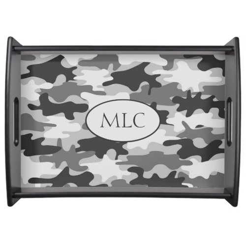 Grey Camo Camouflage Monogram Initial Personalized Serving Tray