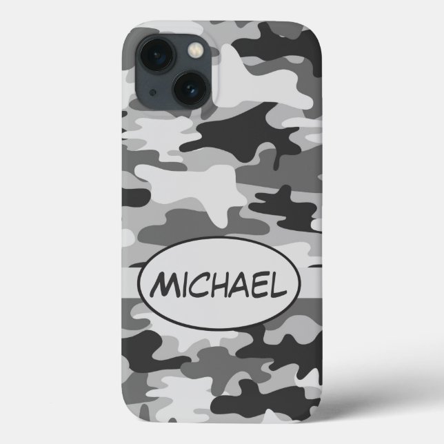 Grey Camo Camouflage Name Personalized Case-Mate iPhone Case (Back)