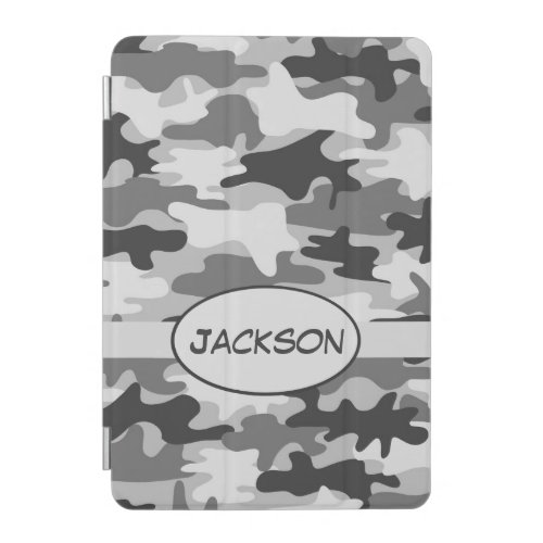 Grey Camo Camouflage Name Personalized iPad Mini Cover