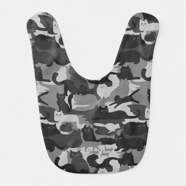 Grey Camouflage Cats Pattern Gray Kitty Cats Camo Baby Bib (Front)