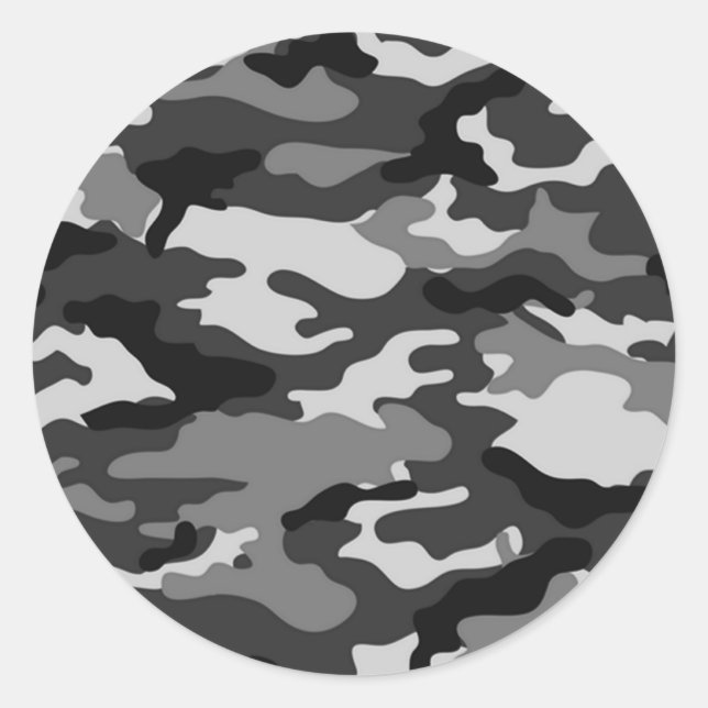 Grey camouflage classic round sticker (Front)