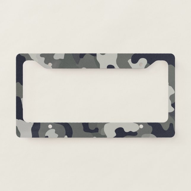 Grey Camouflage – Rugged Stylish Car License Plate Frame (Front)