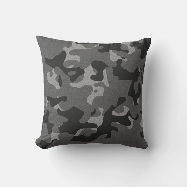 Grey Camouflage Throw Pillow (Front)