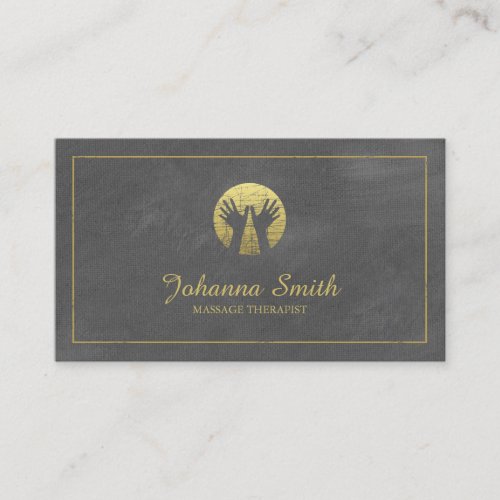 Grey Canvas Golden Frame Hands Massage Therapy Appointment Card