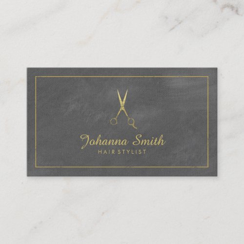 Grey Canvas Golden Frame  Scissors Hairstylist Appointment Card