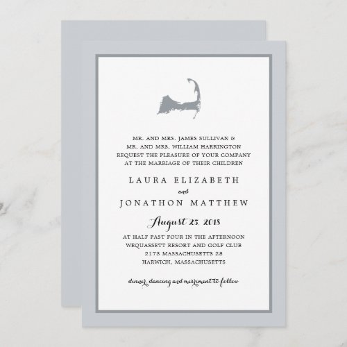 Grey Cape Cod Map  Wedding Invitation