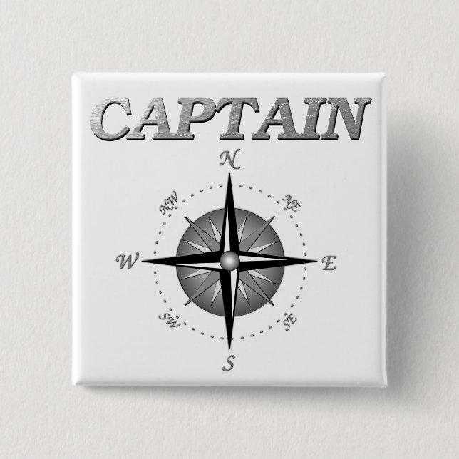 Grey Captain with Compass Rose Pinback Button (Front)