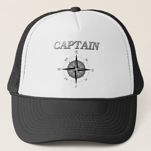 Grey Captain with Compass Rose Trucker Hat (Front)