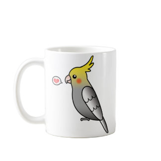 Grey Cartoon Cockatiel Parrot Bird Love Coffee Mug