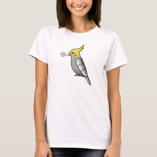 Grey Cartoon Cockatiel Parrot Bird Love T-Shirt